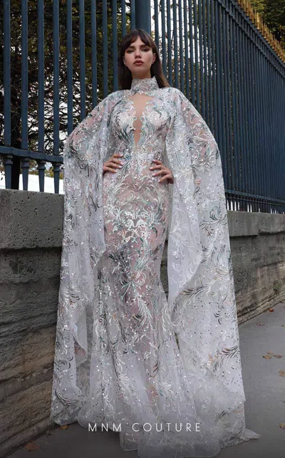 Mnm Couture K4025 Long Formal Fitted Evening Dress In Multi