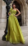 Mnm Couture K4026 Long A Line Ruched Slit Formal Prom Dress In Green
