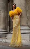 Mnm Couture K4031 Fitted Long Formal Ruffle Sequin Evening Dress In Yellow