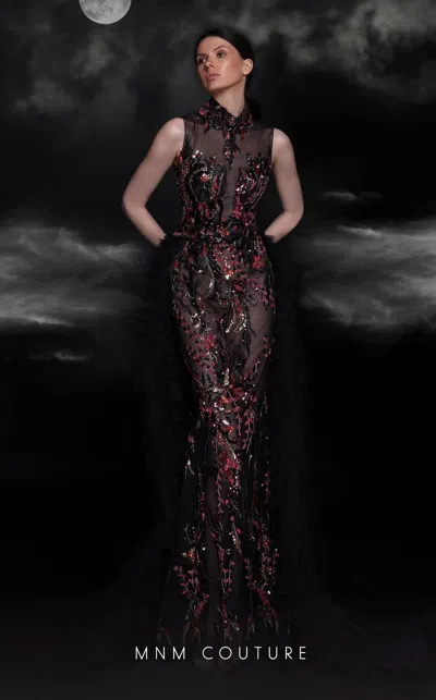 Mnm Couture K4099 Beaded Formal Long Overskirt Evening Dress In Black