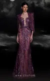 Mnm Couture K4101 Long Mermaid Beaded Sequin Evening Formal Dress In Purple