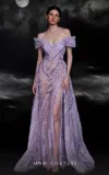 Mnm Couture K4120 Beaded A Line Long Ruffle Slit Formal Evening Dress In Purple