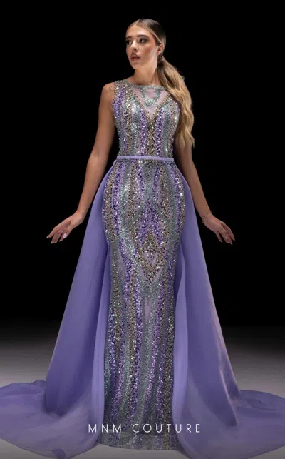 Mnm Couture K4220 Long Fitted Formal Overskirt Prom Dress In Purple