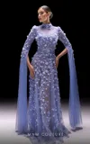 Mnm Couture K4236 Long Formal Beaded Applique Evening Dress In Blue