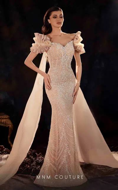 Mnm Couture K4254 Fitted Long Formal Beaded Evening Dress In Orange