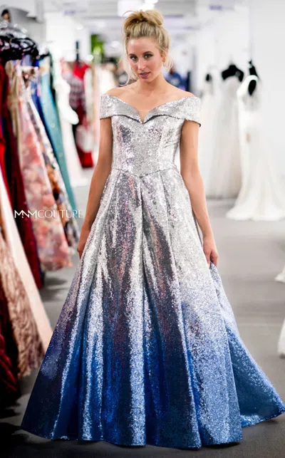 Mnm Couture M0009 Pleated A Line Long Formal Ombre Sequin Prom Dress In Multi