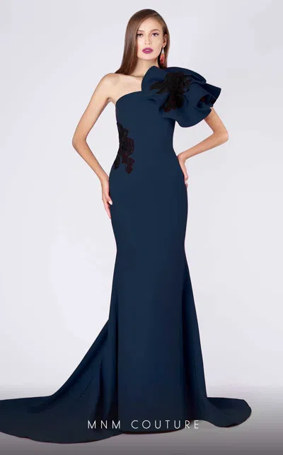 Mnm Couture M0042 Fitted Mermaid Long Formal Ruffle Evening Dress In Blue