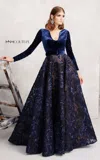 Mnm Couture N0263 Long Sleeve Velvet Long Formal A Line Dress In Blue