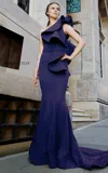 Mnm Couture N0298 Pleated Long Mermaid Ruffled Evening Formal Dress In Blue
