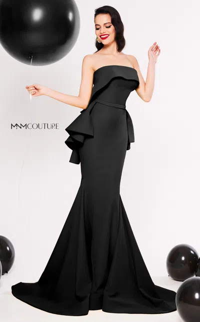 Mnm Couture N0325 Long Mermaid Formal Peplum Evening Prom Dress In Black
