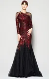 Mnm Couture N0362 Long Sleeve Formal Sequin Mermaid Dress In Red