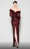 Mnm Couture N0363 Fitted Formal Long Sleeve Evening Dress In Burgundy