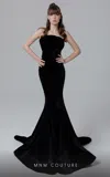 Mnm Couture N0465 Fitted Long Formal Pleated Velvet Evening Dress In Black