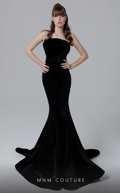 Mnm Couture N0465 Fitted Long Formal Pleated Velvet Evening Dress In Black