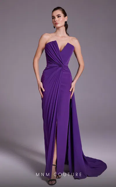 Mnm Couture N0532 Pleated Slit Long Formal Evening Dress In Purple