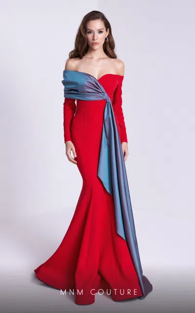 Mnm Couture N0561 Long Formal Two Tone Mermaid Evening Dress In Red