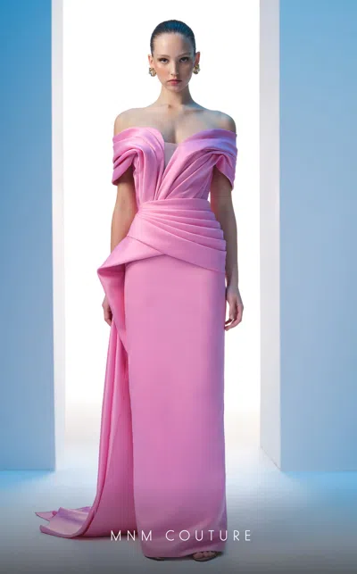 Mnm Couture N0607 Pleated Long Formal Peplum Evening Prom Dress In Pink