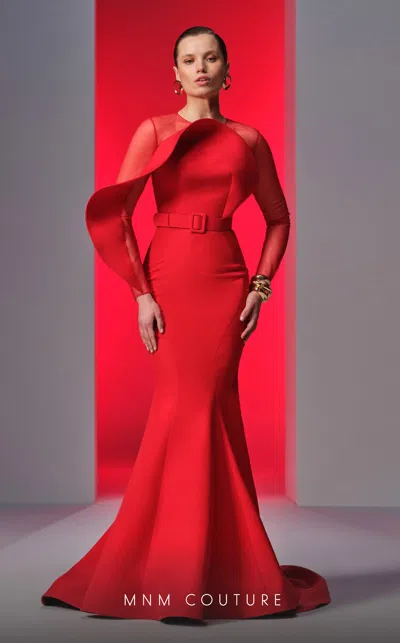 Mnm Couture N0613 Long Sleeve Formal Mermaid Evening Dress In Red