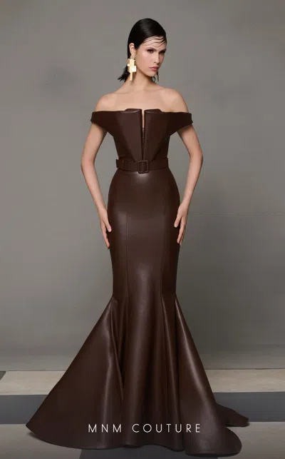 Mnm Couture N0630 Long Mermaid Fit Formal Evening Prom Dress In Brown