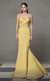 Mnm Couture N0637 Prom Pleated Long Mermaid Formal Dress In Yellow