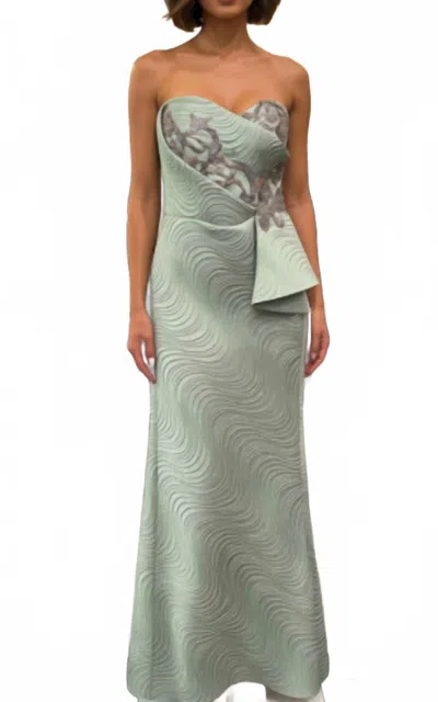 Mnm Couture Strapless Sequin Beading Design Gown In Sage In Green