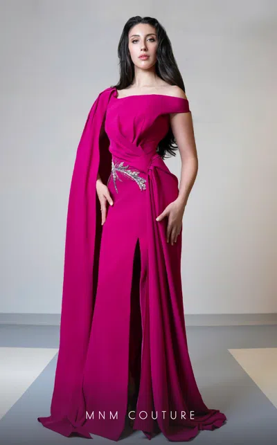 Mnm Couture V02029a Long Formal Cape Sleeve Evening  Dress In Pink