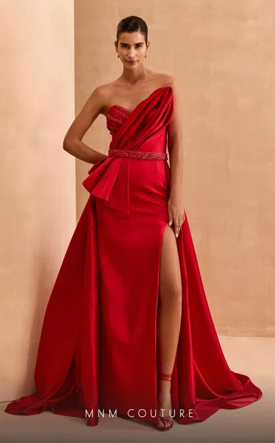Mnm Couture V07353 Beaded Long Formal Slit Overskirt Prom Dress In Red