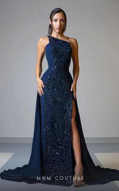 Mnm Couture V07539 Sequin Fitted Long Formal Prom Dress In Blue