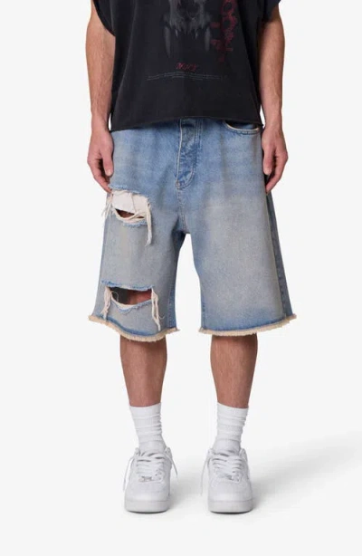 Mnml Baggy Distressed Cutoff Jeans Shorts In Blue