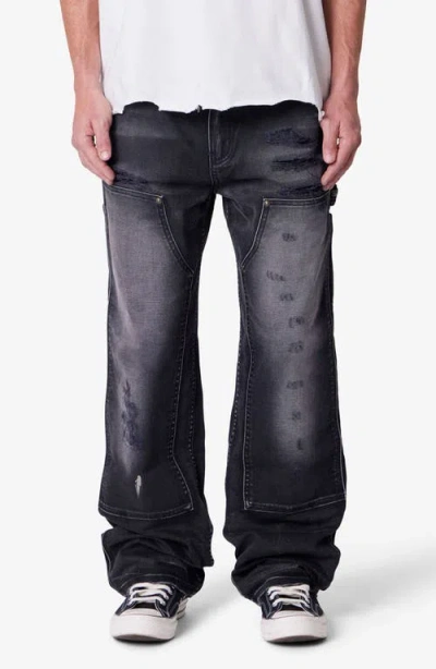 Mnml Baggy Fit Painted Distressed Cotton Canvas Carpenter Pants In Blue