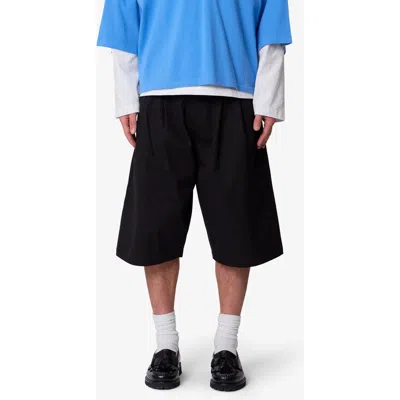 Mnml Baggy Fit Pleated Cotton Twill Shorts In Black