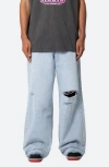 Mnml Baggy Rave Ripped Wide Leg Jeans In Light Blue