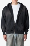 Mnml Basic Faded Cotton Zip-up Hoodie In Washed Black