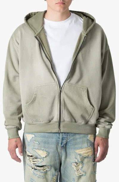 Mnml Basic Faded Cotton Zip-up Hoodie In Washed Olive