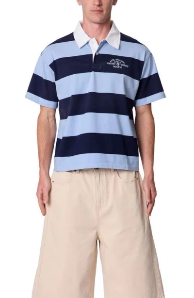 Mnml Big Stripe Short Sleeve Rugby Shirt In Blue