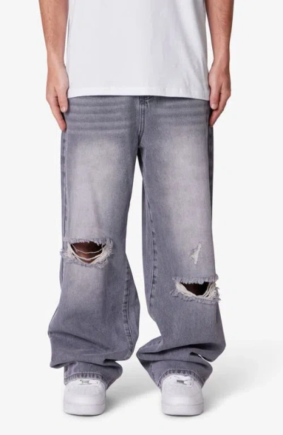 Mnml Blowout Baggy Ripped Wide Leg Jeans In Gray