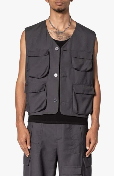 Mnml Bonded Cotton Gabardine Cargo Vest In Grey