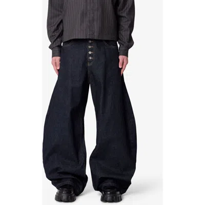 Mnml Button Fly Barrel Leg Jeans In Blue