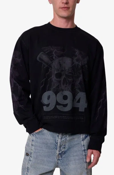 Mnml Crossbones Oversize Long Sleeve Cotton Graphic T-shirt In Black