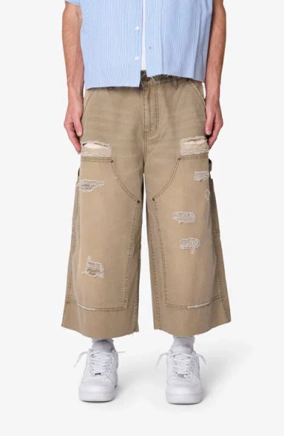 Mnml Distressed Extra Long Denim Carpenter Shorts In Brown