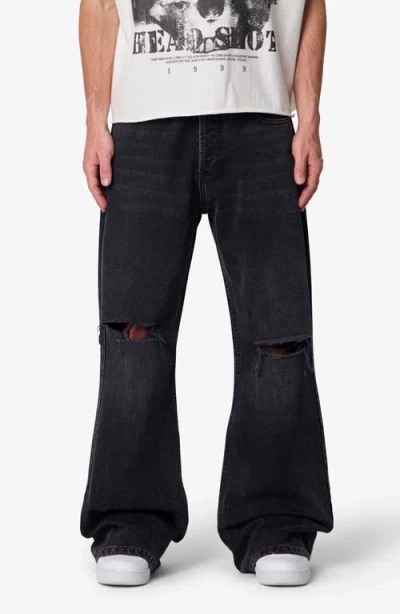 Mnml Distressed Kick Flare Jeans In Black