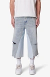 Mnml Distressed Panel Denim Shorts In Blue