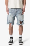 Mnml Distressed Spider Denim Shorts In Light Blue