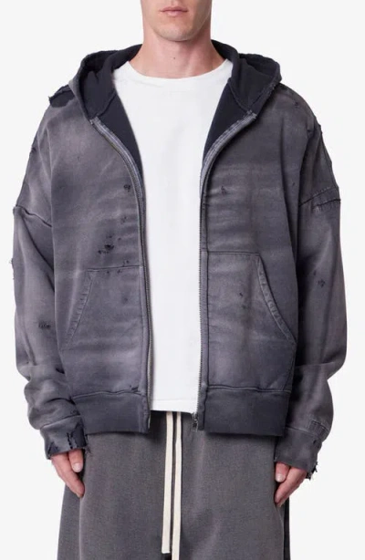 Mnml Distressed Thermal Lined Zip Hoodie In Blue