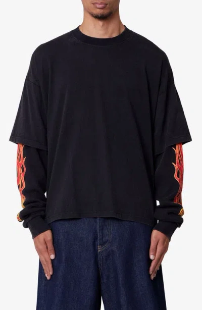 Mnml Double Layer Long Sleeve Thermal T-shirt In Black