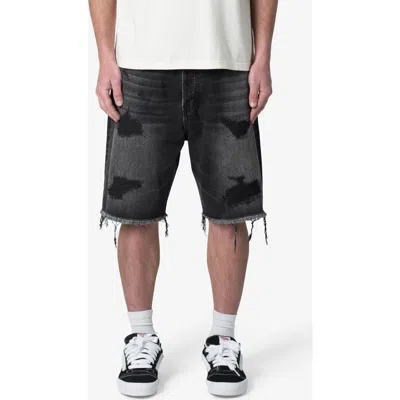 Mnml Elongated Ripped Denim Shorts In Washed Black