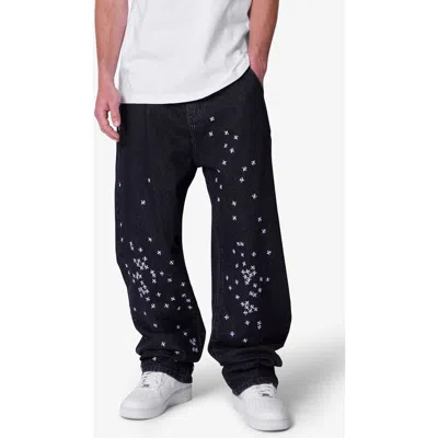 Mnml Embroidered Fleurs De Lis Ultra Baggy Jeans In Black