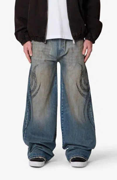 Mnml Embroidered Ultra Wide Leg Jeans In Blue