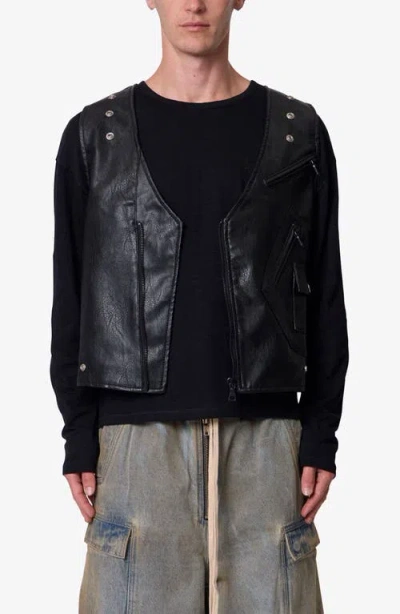 Mnml Faux Leather Zipper Vest In Black