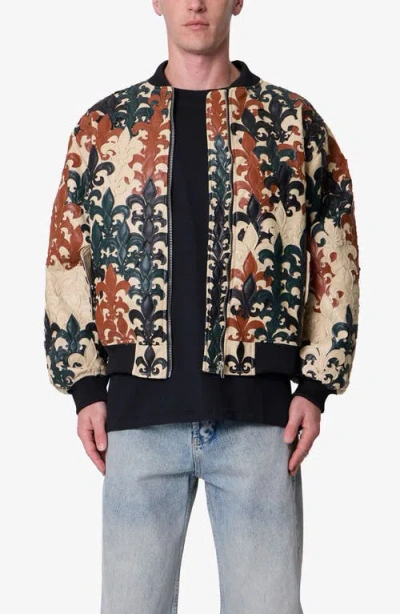 Mnml Fleur De Lis Faux Leather Bomber Jacket In Multi